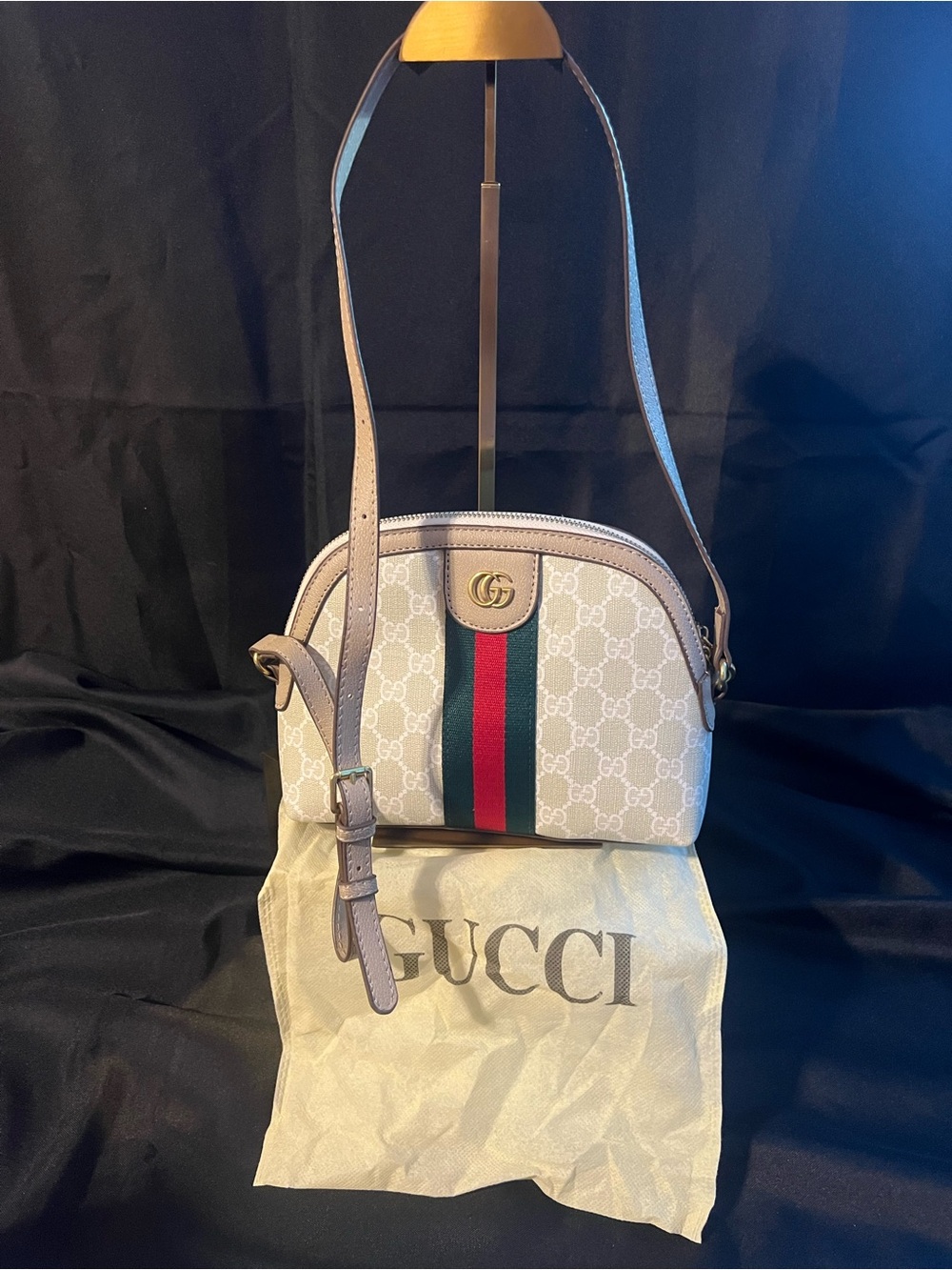 Gucci Beige GG Supreme Crossbody with Red and Green Web Stripe Dust Bag Included